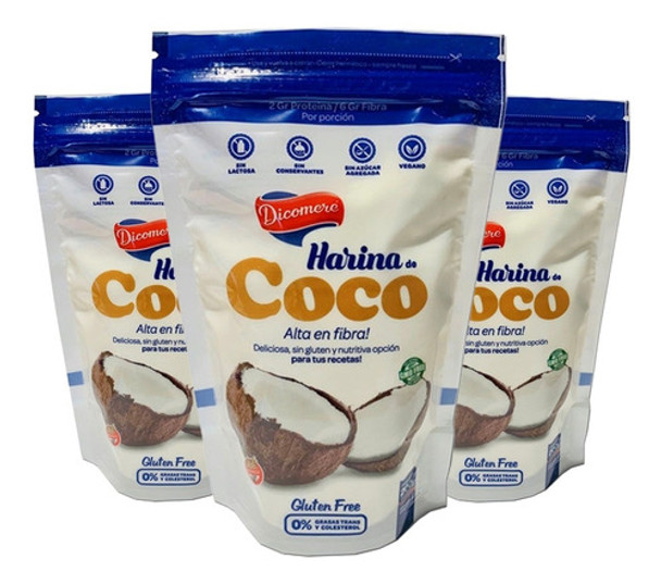 Combo X3 Harina De Coco Dicomere 200g Apto Celíaco Vegano 0