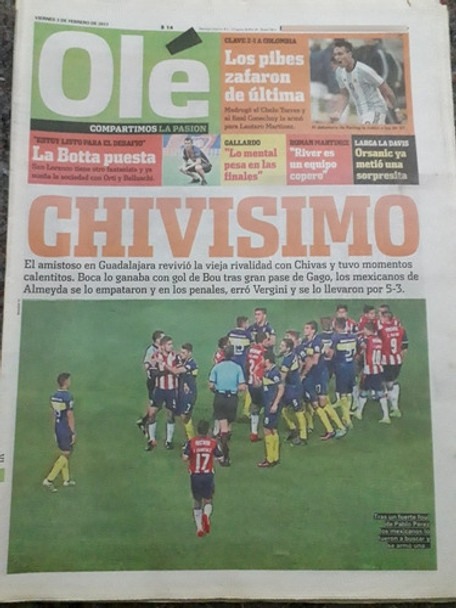Diario Ole 3 Febrero 2017 Boca Chivas 0