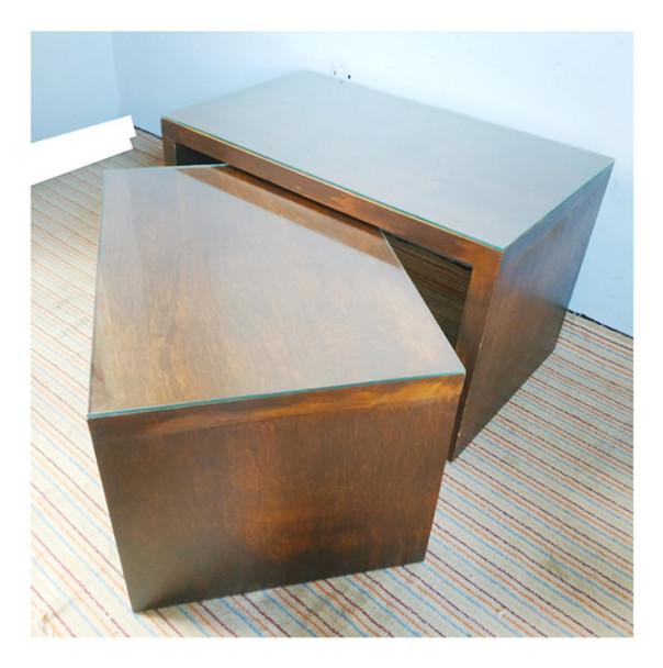 Mesas Nido De Madera Diseño Minimal C/tapa De Cristal 0