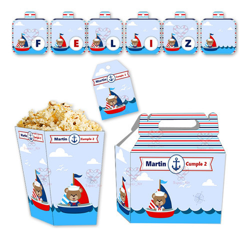 Kit Imprimible Osito Nautico Marinero Editable 0