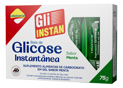 Glicose Instantânea Sabor Menta Sem Glúten Lowçucar 5x15g 0