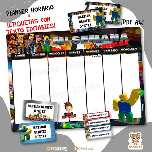 Etiquetas Escolares + Planner Horario Roblox Imprimible 0