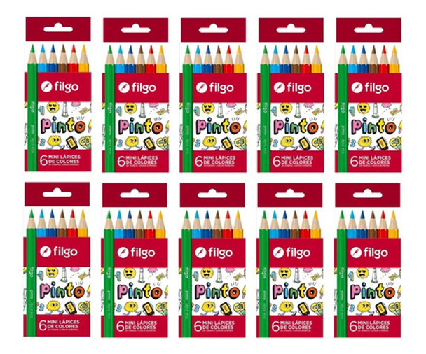 Lapices Filgo Pinto Mini Cortos X 6 Colores Pack 35 Cajas 0
