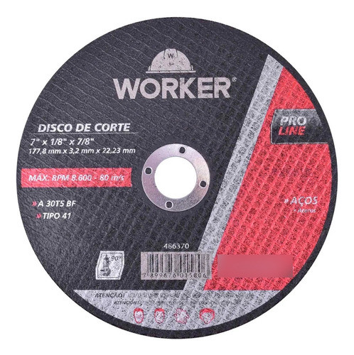 Disco Corte Aço 7 X 1/8 X7/8  Polegadas Worker 0