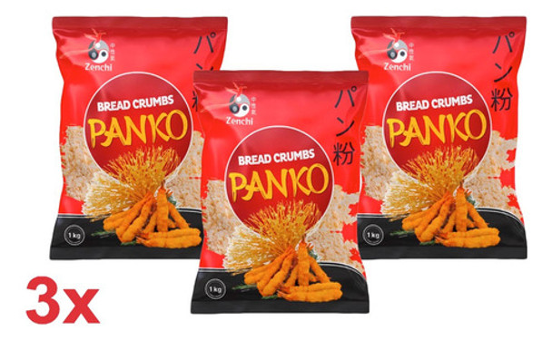 3 Farinha Panko Flocada Para Empanar Hot Roll Zenchi 1kg 0
