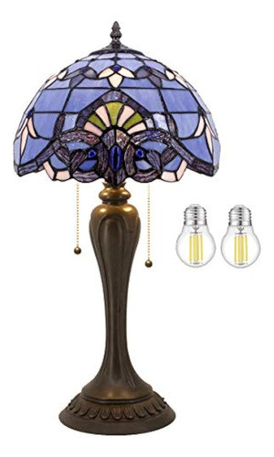 Lámpara De Mesa Tiffany Azul Púrpura Barroco Lavanda Vitral 0