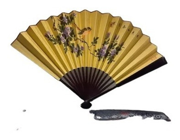 Anitguo Abanico Oriental Con Estuche Y Sello Original 11 0
