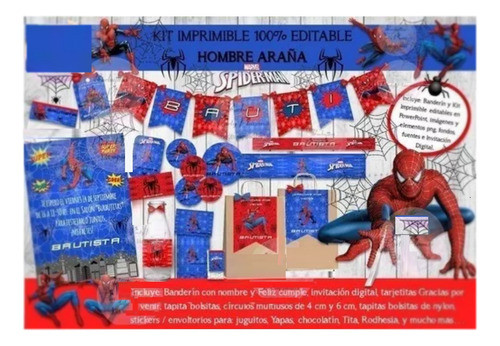 Kit Imprimible Candy Hombre Araña Azul Y Rojo 100% Editable 0