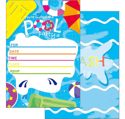 25 Pack Pool Party Invitaciones Con Sobres - Doble Cara - In 0