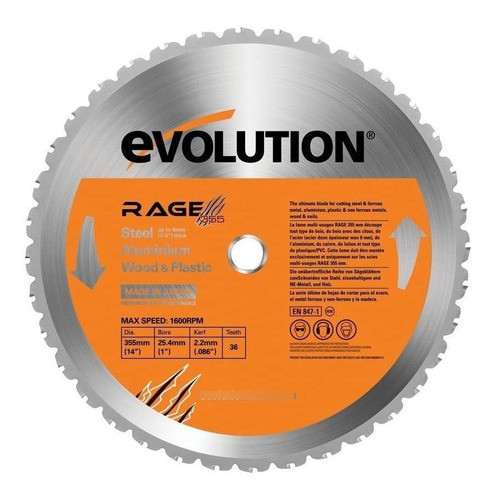 Hoja De Sierra Evolution Rage355 14 Corte Multiusos 0