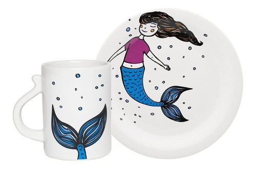 Conjunto Infantil Com Prato E Caneca - Sereia Oxford 0