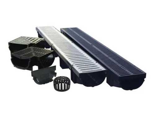 Rejilla Lineal Exterior + Canaleta Piso 14x50cm Negra Pvc 0