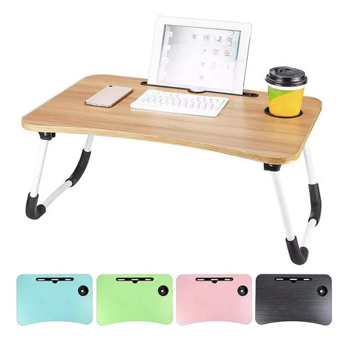Mesa Desayuno Plegable Con Posa Vaso + Ranura Tablet 0