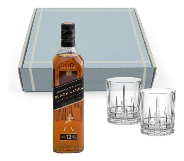 Caja Regalo Whisky Johnnie Walker Black + 2 Vasos Cristal 0