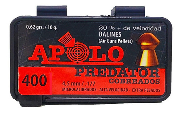 Balines Apolo Predator 4,5 Mm Cobreados X400u 0