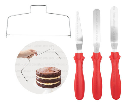 Kit Cortador Nivelador De Bolo + 3 Espátulas Confeitaria 0