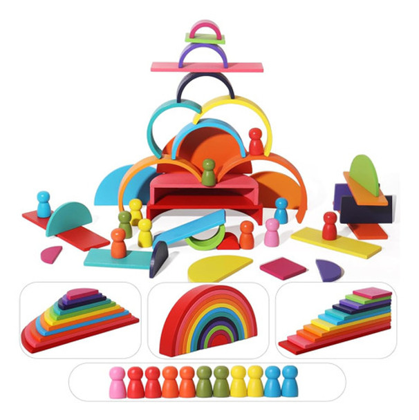 Shierdu Juego De Pilas De Arco Iris De Madera De 45 Piezas, 0 Shierdu Juego De Pilas De Arco Iris De Madera De 45 Piezas, 0