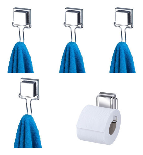 Kit Banheiro Lavabo Conjunto Ventosa Cromado Gancho 0