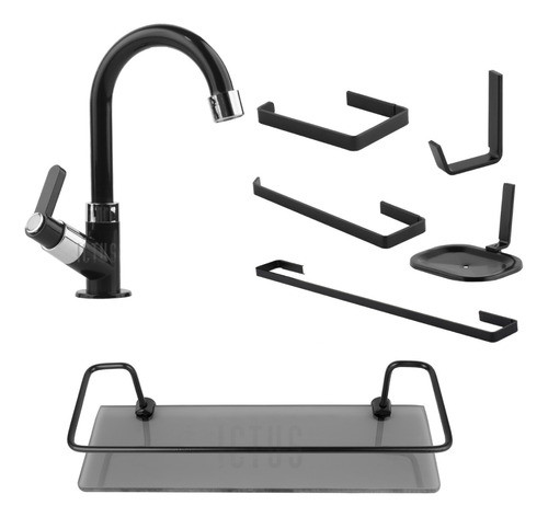 Kit Acessórios Quadra Para Banheiro Preto 0