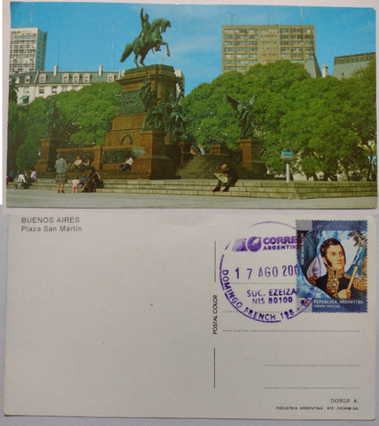Postal De La Plaza San Martin Con Estampilla De San Martin 0
