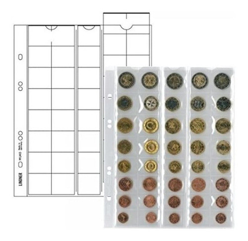 5 Folhas Plásticas 40 Moedas Euro Lindner Multicollect Mu40 0