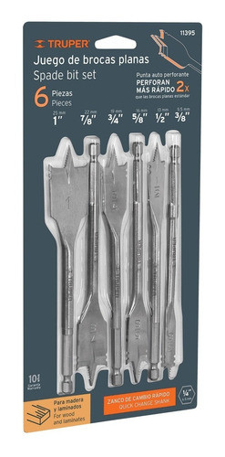 Juego De Mechas Paleta Chatas 3 Puntas 3/8 A 1'' Truper Fc 0