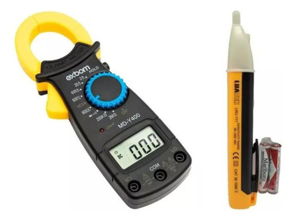Kit Alicate Amperímetro Detector De Tensão Fase Caneta Teste 0