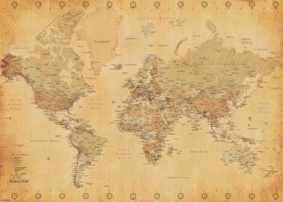 Mapa Estilo Vintage - Poster Importado De 90 X 60 Cm 0