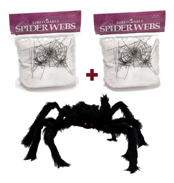 Promo Araña Gigante Decoracion + 2 Telarañas Halloween 0
