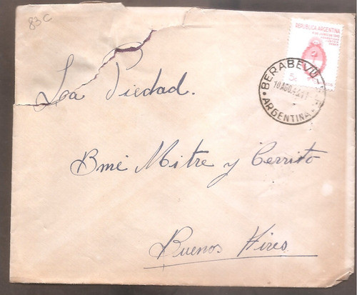 Argentina 1943 Sobre Circulado  Numero 83c 0