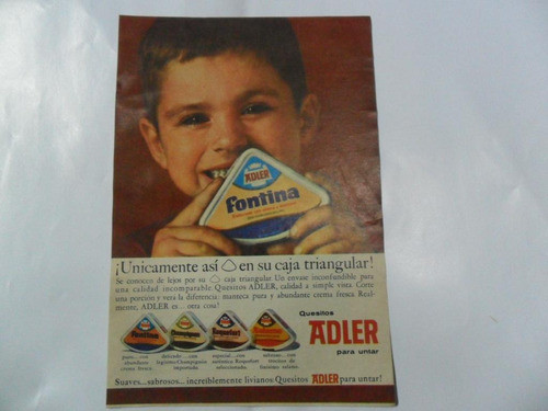 Antigua Publicidad Quesito Adler Caja Triangular Untar 1965 0