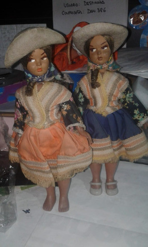 Antigua Muñeca Carita Pintada Sombrero Fieltro Tejido Hilado 0