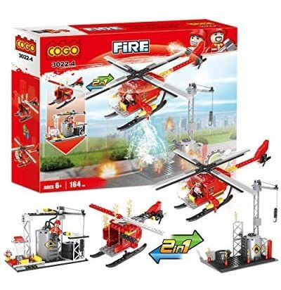 Bloques Para Armar Cogo 164 Piezas Helicoptero Bombero 0