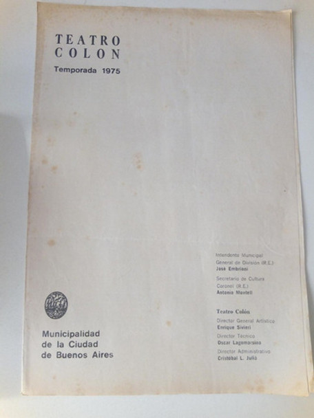 Teatro Colón,  Programa 4 Julio 1975. El Trovador 0