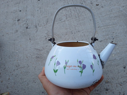 Pava Antigua Chapa Enlozada Floreada Ideal Porta Maceta Deco 0