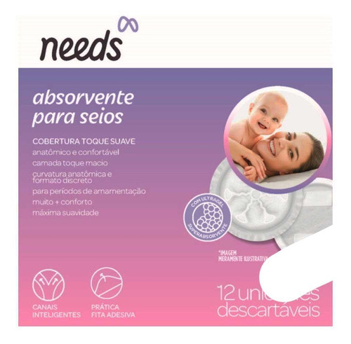 Absorvente Para Seios Needs Toque Suave Com 12 Unidades 0