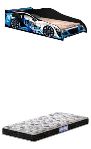 Kit Cama Carro Azul Drift Infantil + Colchão Infantil D20 0