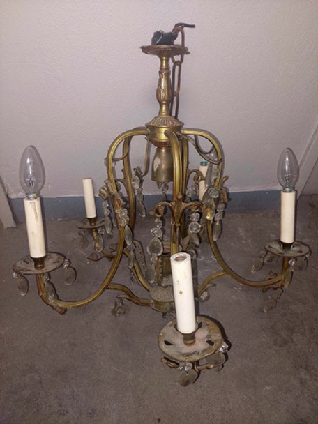 Araña Antigua Bronce Con Caireles. Funciona Ok 0