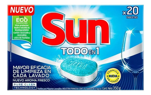 Sun Tabletas Para Maquina Lavavajilla 3 En 1 X 20 Un 0