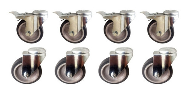 8 Ruedas Giratorias (4 Con Freno) 75mm Reforzadas Chapa Goma 0