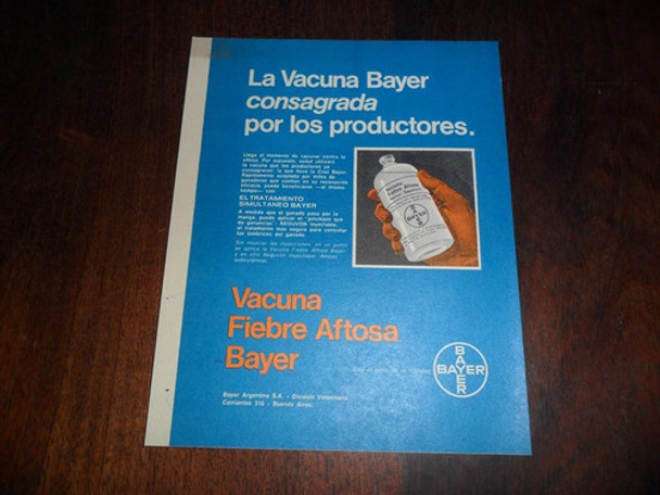 Antigua Publicidad Bayer Vacuna Fiebre Aftosa Años 60 Campo 0