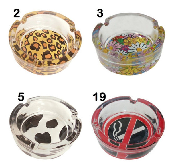 Set X2 Ceniceros Redondo Retro Cristal 8,5 Cm Diseño Arte 0