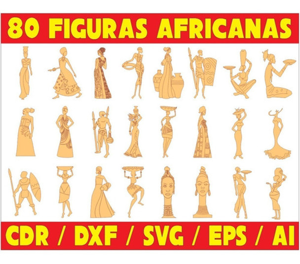 Vectores Corte Laser - 80 Figuras Africanas Pack 0