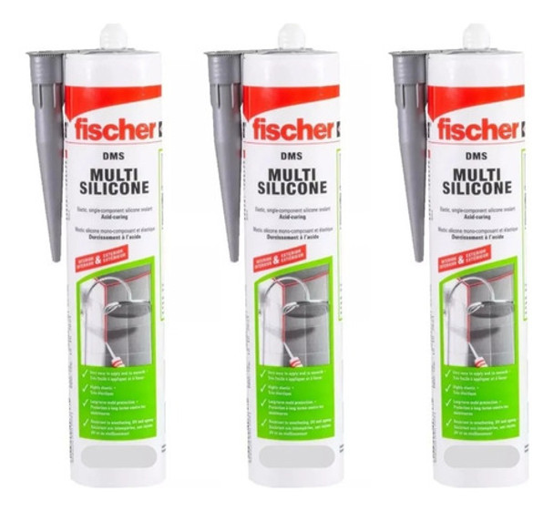 Silicona Acetica Transparente Sellador Fischer 260ml Pack 3u 0