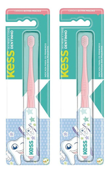 Kit 2 Escovas Dentais Infantil 0 A 6 Meses Kess Rosa 0