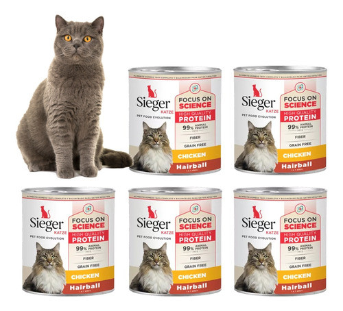 Alimento Humedo Gatos Adulto Sieger Lata Pollo 340g X5 0
