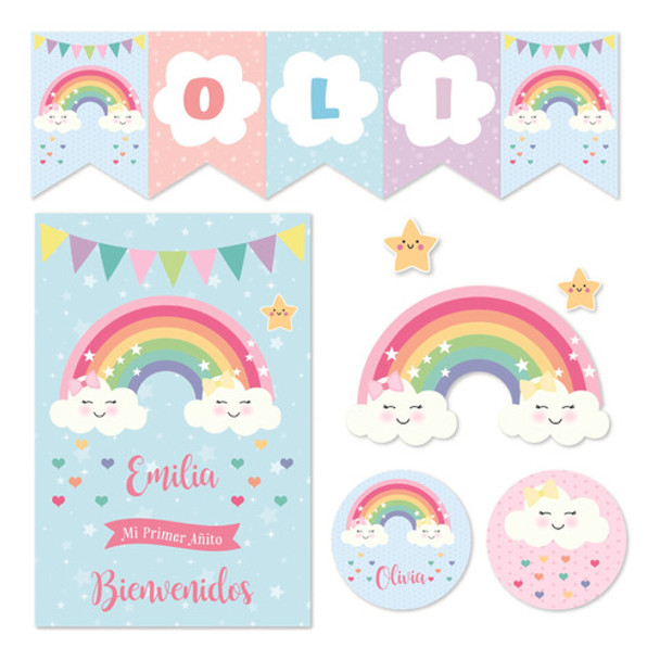 Mini Kit Imprimible Lluvia De Amor Arcoiris Y Corazones 0
