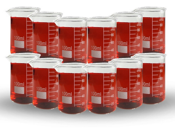 Kit 12 Becker De Vidro Forma Baixa Graduado 100ml Bequer 0