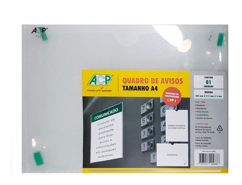 Quadro De Aviso Horizontal Transparente Polipropileno 21x30 0