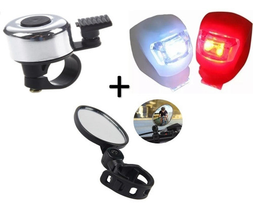 Combo Accesorios Bicicleta Timbre Luces X2 Espejo Retrovisor 0